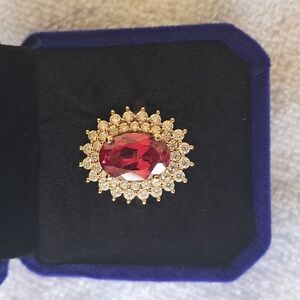 Padparadscha Sapphire & Genuine Moissanite Double Halo Ring.